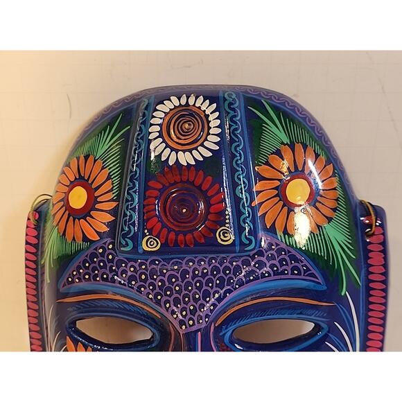 Vintage 1980s Mexican Redware Mask Hand Painted Hand Made Talavera Folk Art - Picture 2 of 12